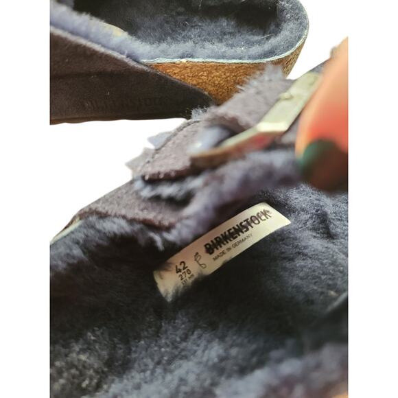 Birkenstock Navy Arizona Shearling Suede Leather Sandals 42 - Picture 9 of 9